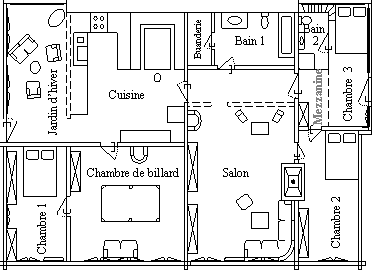 Plan de intéractif l'appartement du rez-de-chaussée permettant d'accéder aux différentes chambres